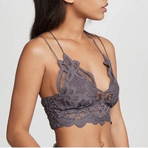 Free People Adella bralette lace gray Strappy smocked back - Picture 5 of 9
